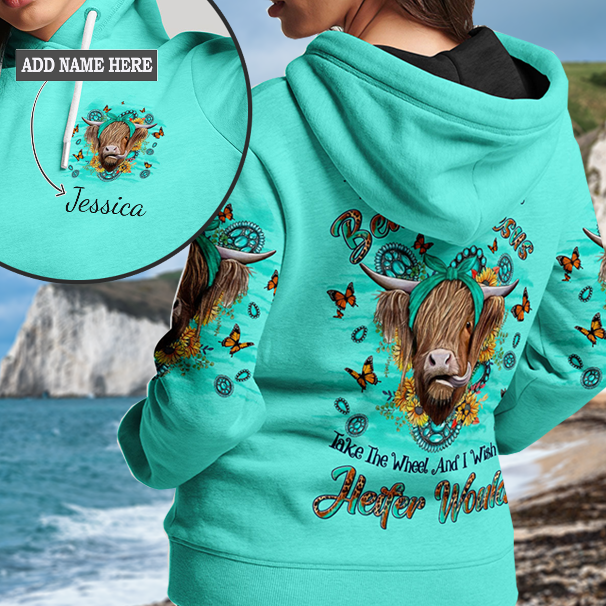 Living Life Somewhere Between Jesus Heifer Hoodie 1