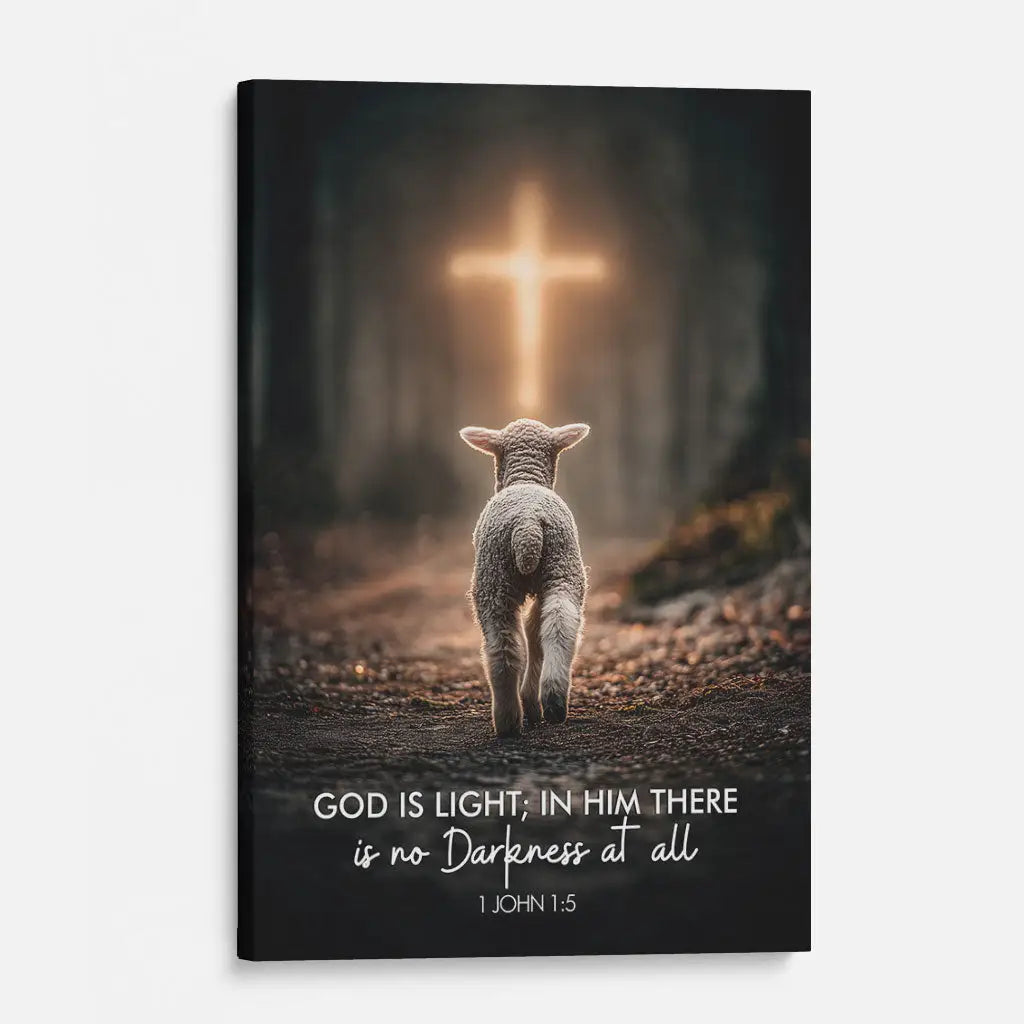 1 John 1:5 God is Light, Lamb Walking Toward the Cross, Canvas Wall Art