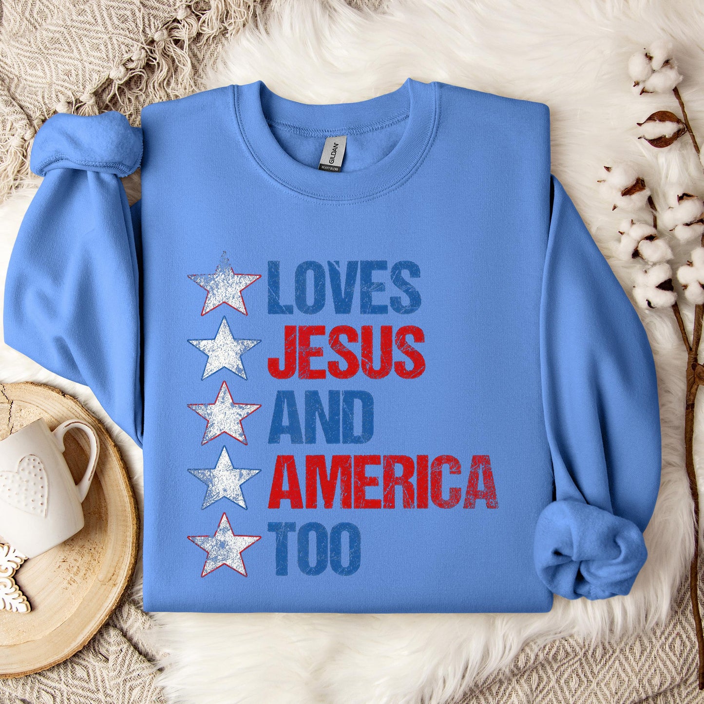 4th Of July Shirt Retro Loves Jesus and America Too Banner 1 Sweatshirt