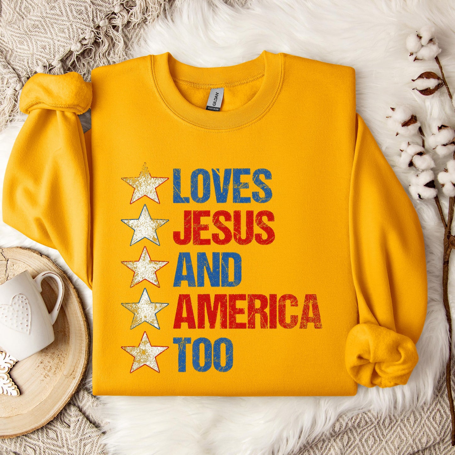 4th Of July Shirt Retro Loves Jesus and America Too Banner 1 Sweatshirt