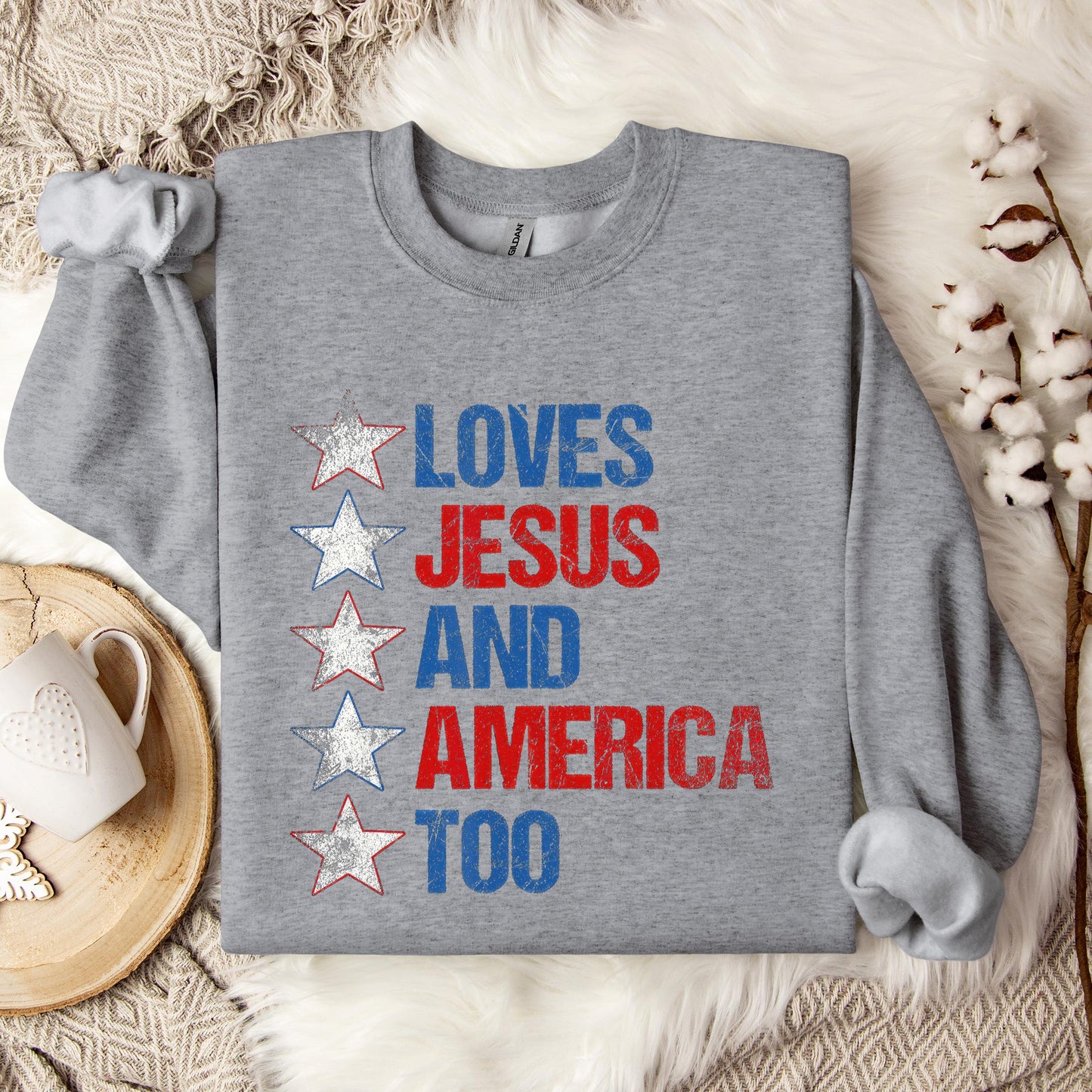 4th Of July Shirt Retro Loves Jesus and America Too Banner 1 Sweatshirt
