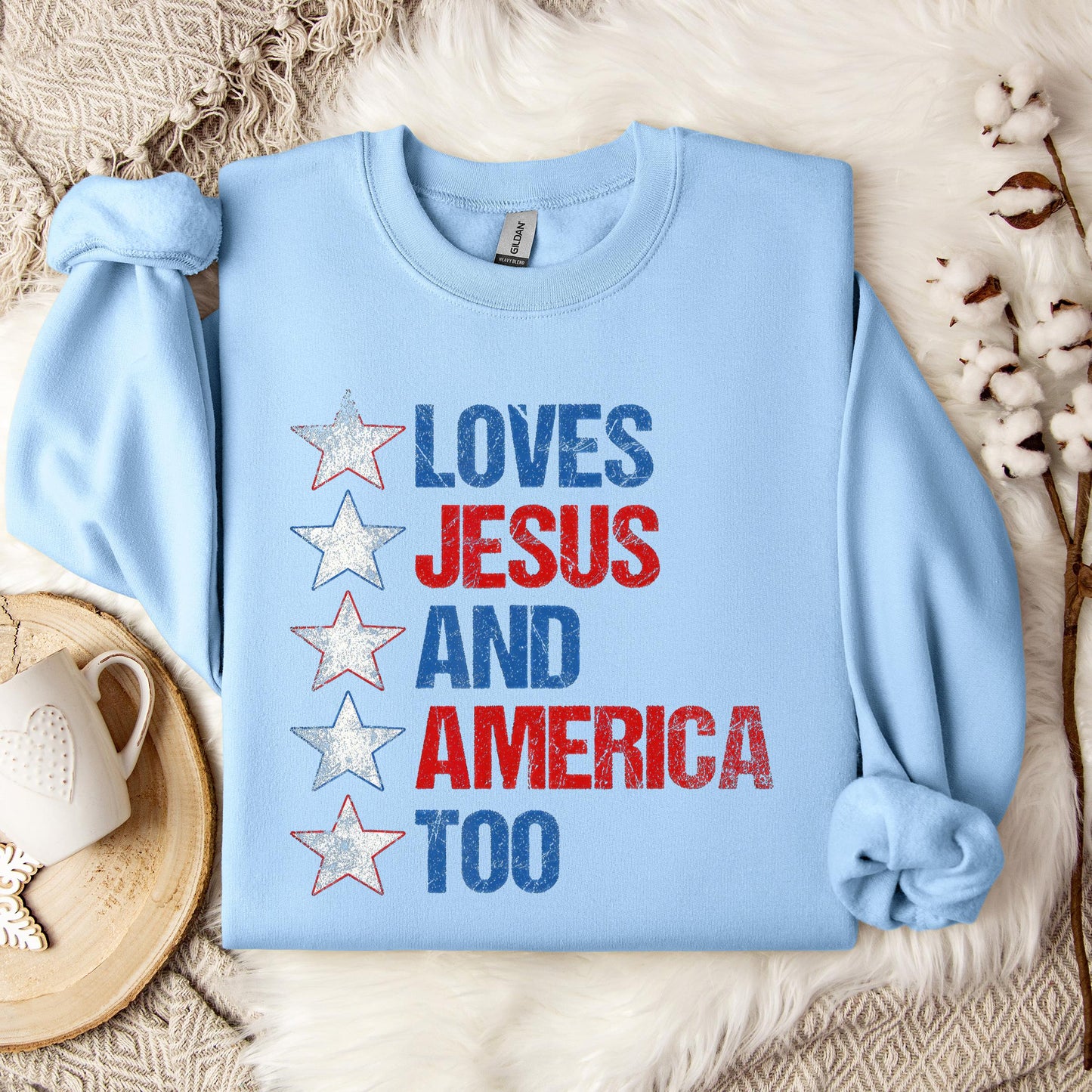 4th Of July Shirt Retro Loves Jesus and America Too Banner 1 Sweatshirt