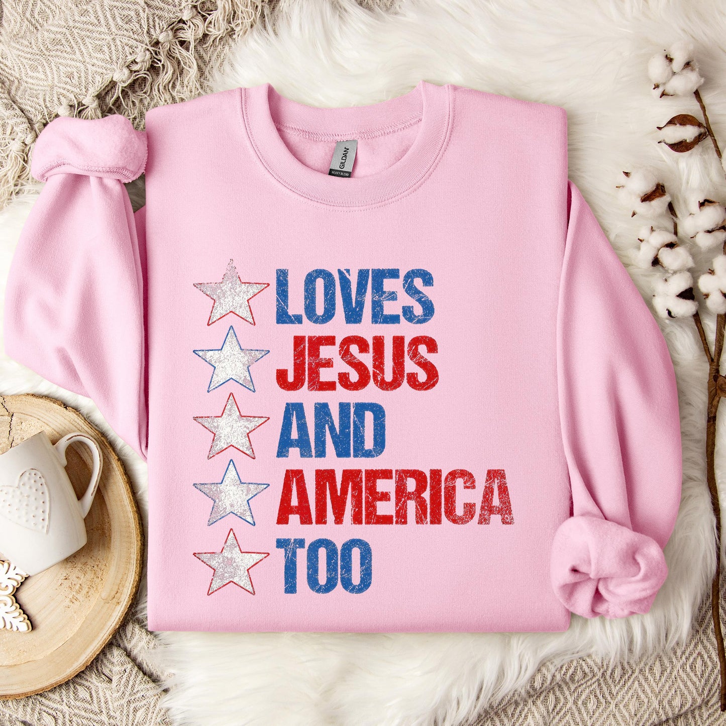 4th Of July Shirt Retro Loves Jesus and America Too Banner 1 Sweatshirt