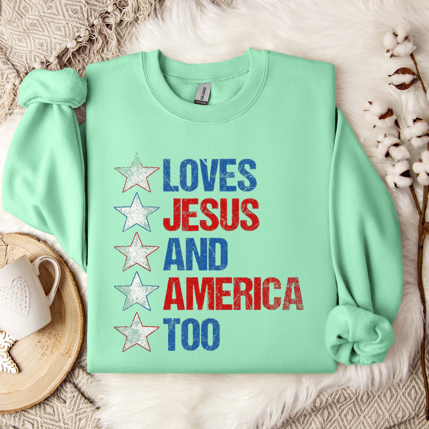 4th Of July Shirt Retro Loves Jesus and America Too Banner 1 Sweatshirt