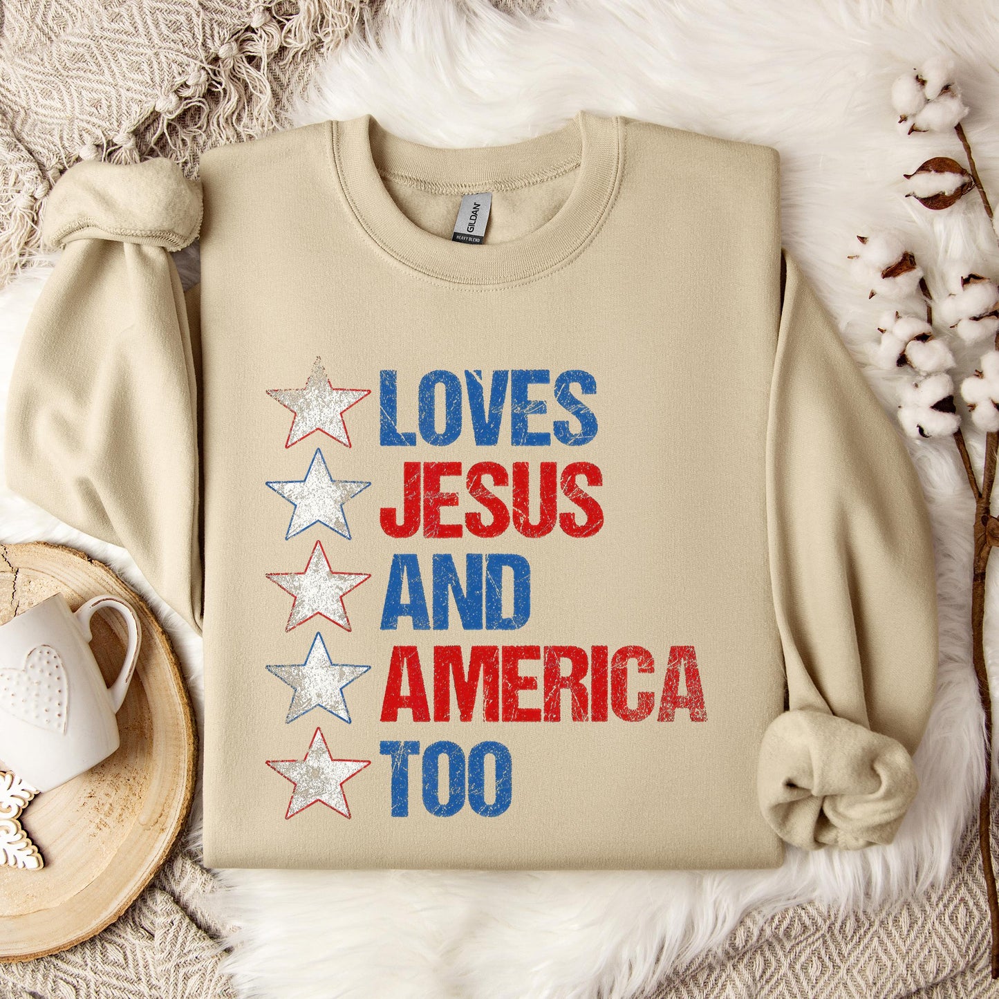 4th Of July Shirt Retro Loves Jesus and America Too Banner 1 Sweatshirt