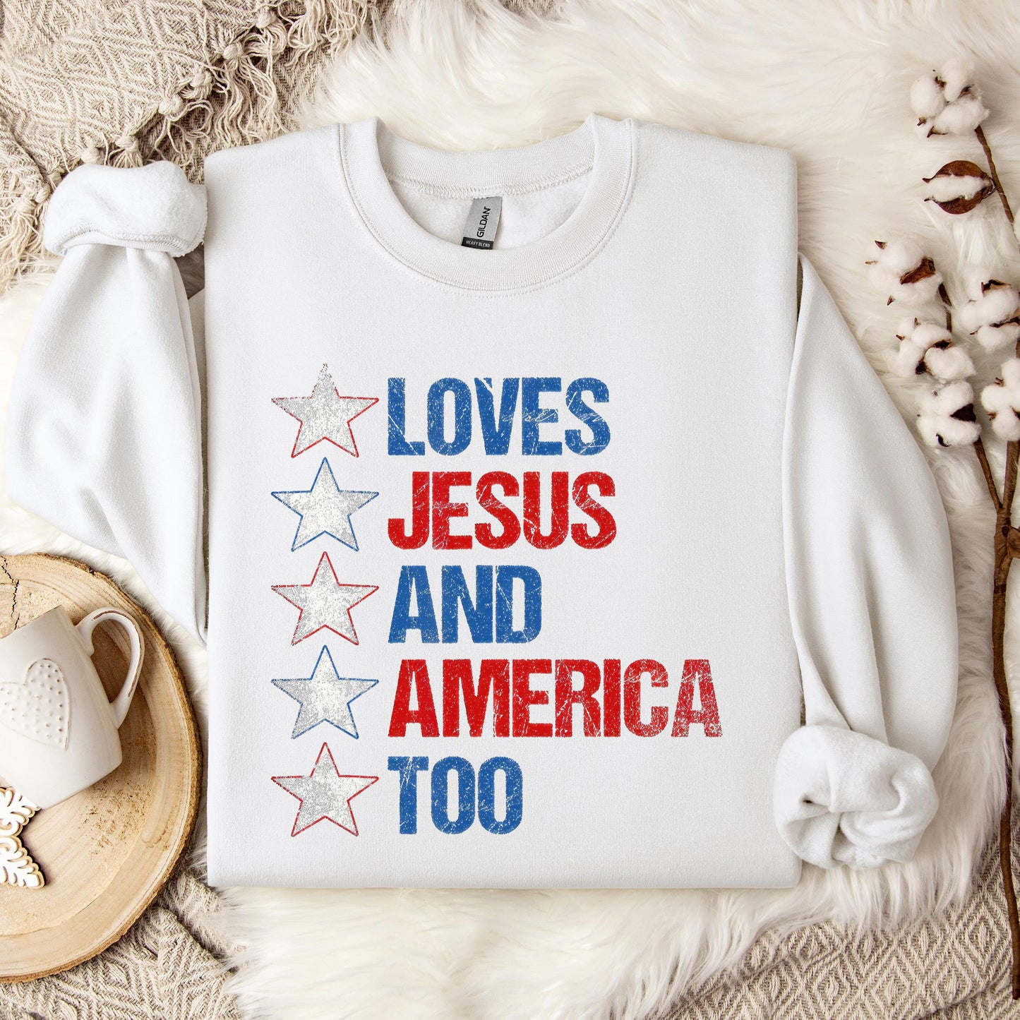 4th Of July Shirt Retro Loves Jesus and America Too Banner 1 Sweatshirt