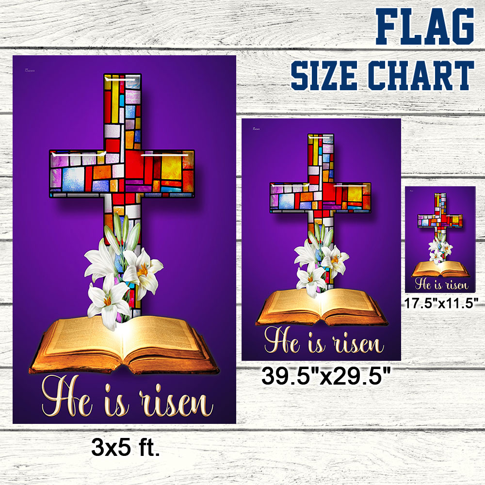 Stained Glass Christian Cross Jesus Christ Easter He Is Risen Flag