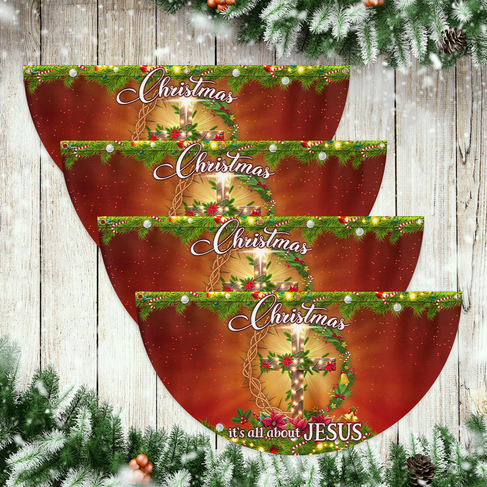 Christmas It's All About Jesus Christian Cross Non-Pleated Fan Flag