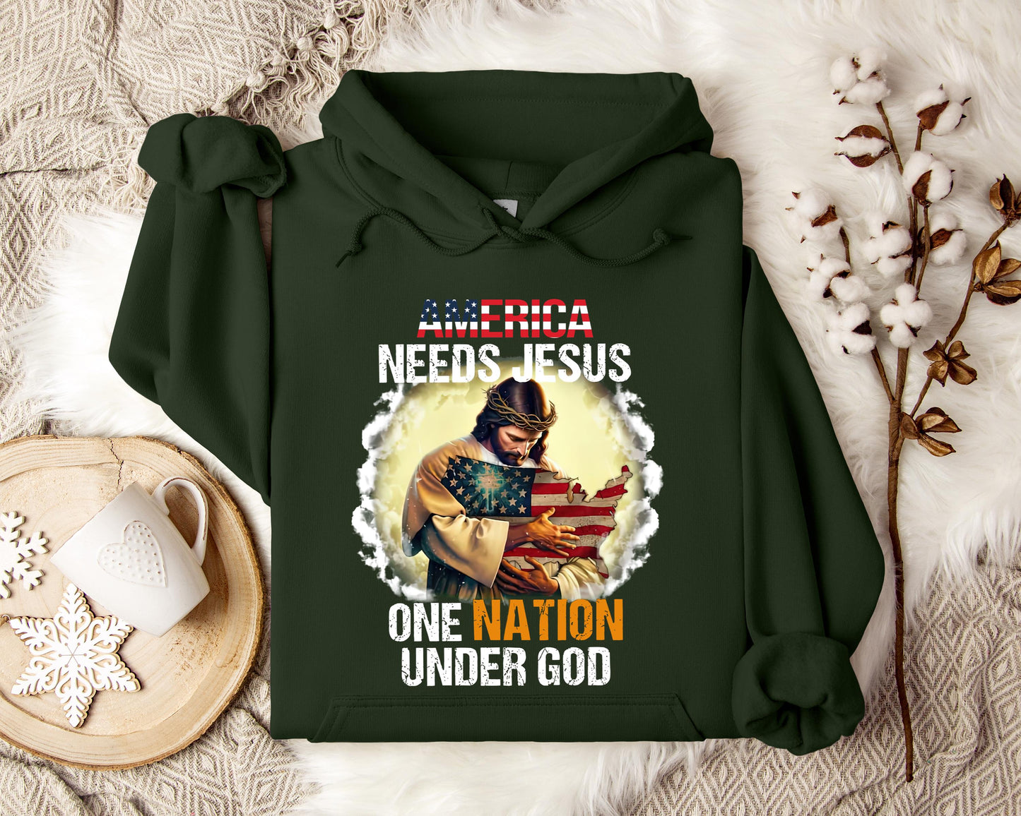 America Needs Jesus One Nation Under God Hoodie