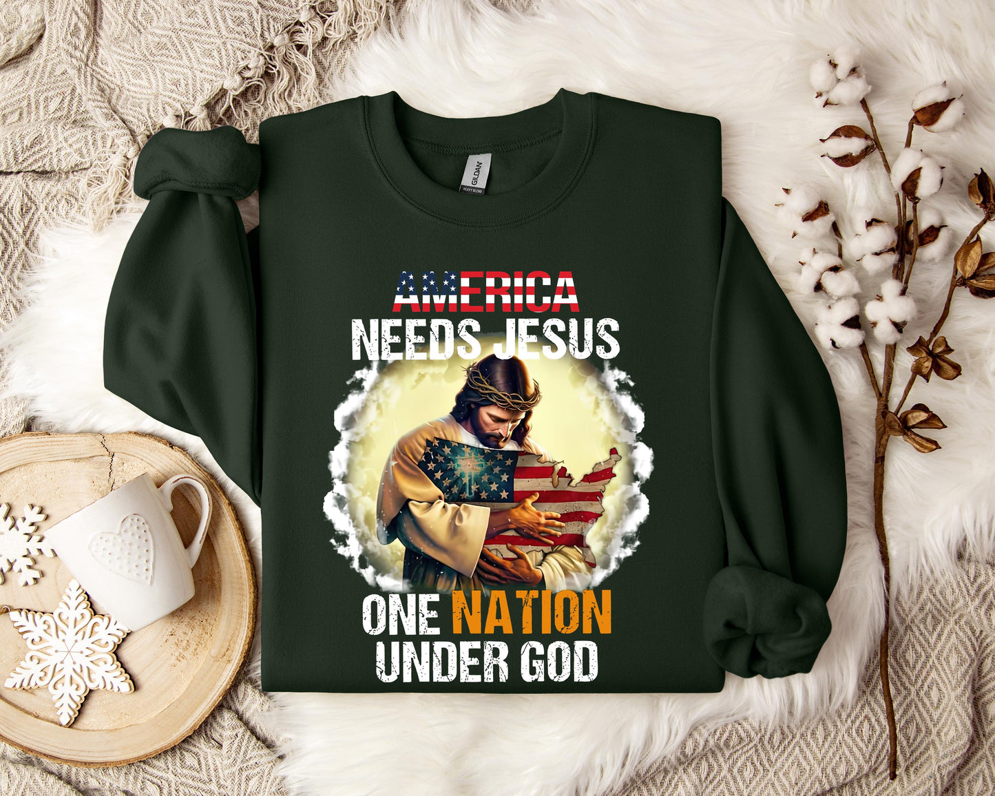 America Needs Jesus One Nation Under God Sweatshirt
