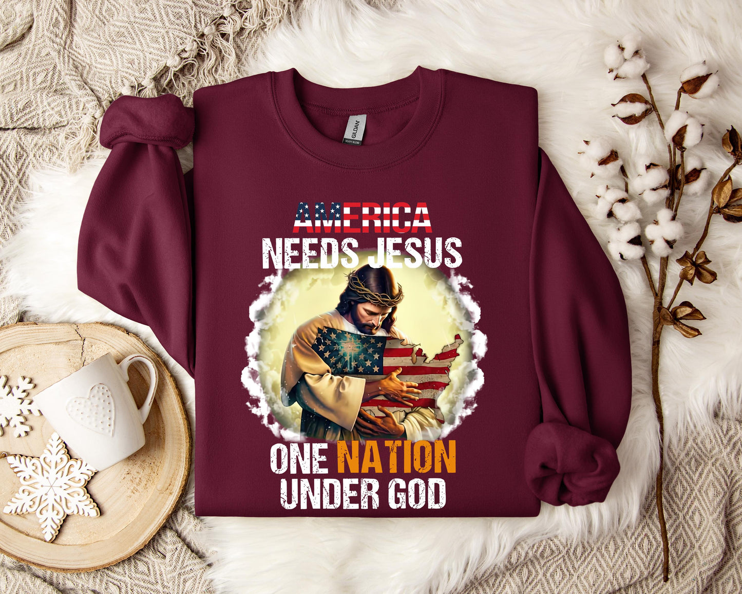 America Needs Jesus One Nation Under God Sweatshirt