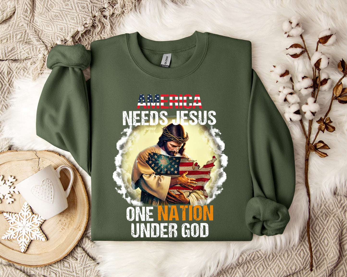 America Needs Jesus One Nation Under God Sweatshirt