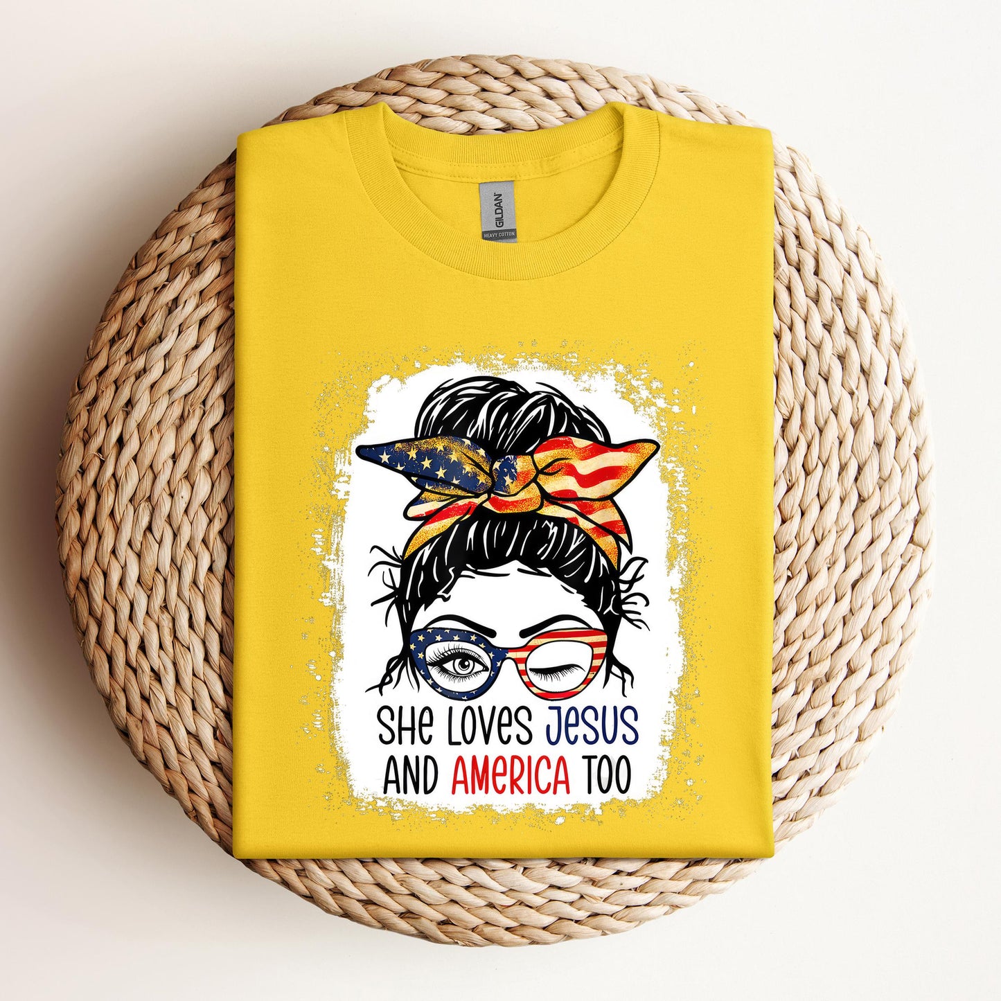 American Flag She Love Jesus America 4th July Christian Girl