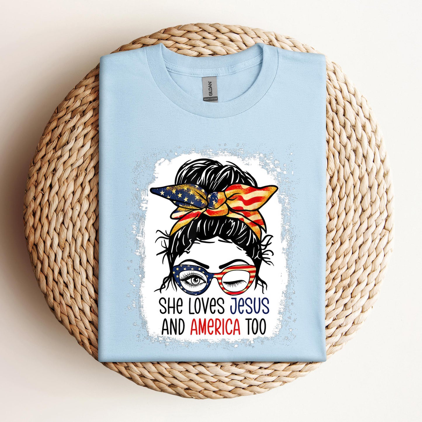 American Flag She Love Jesus America 4th July Christian Girl