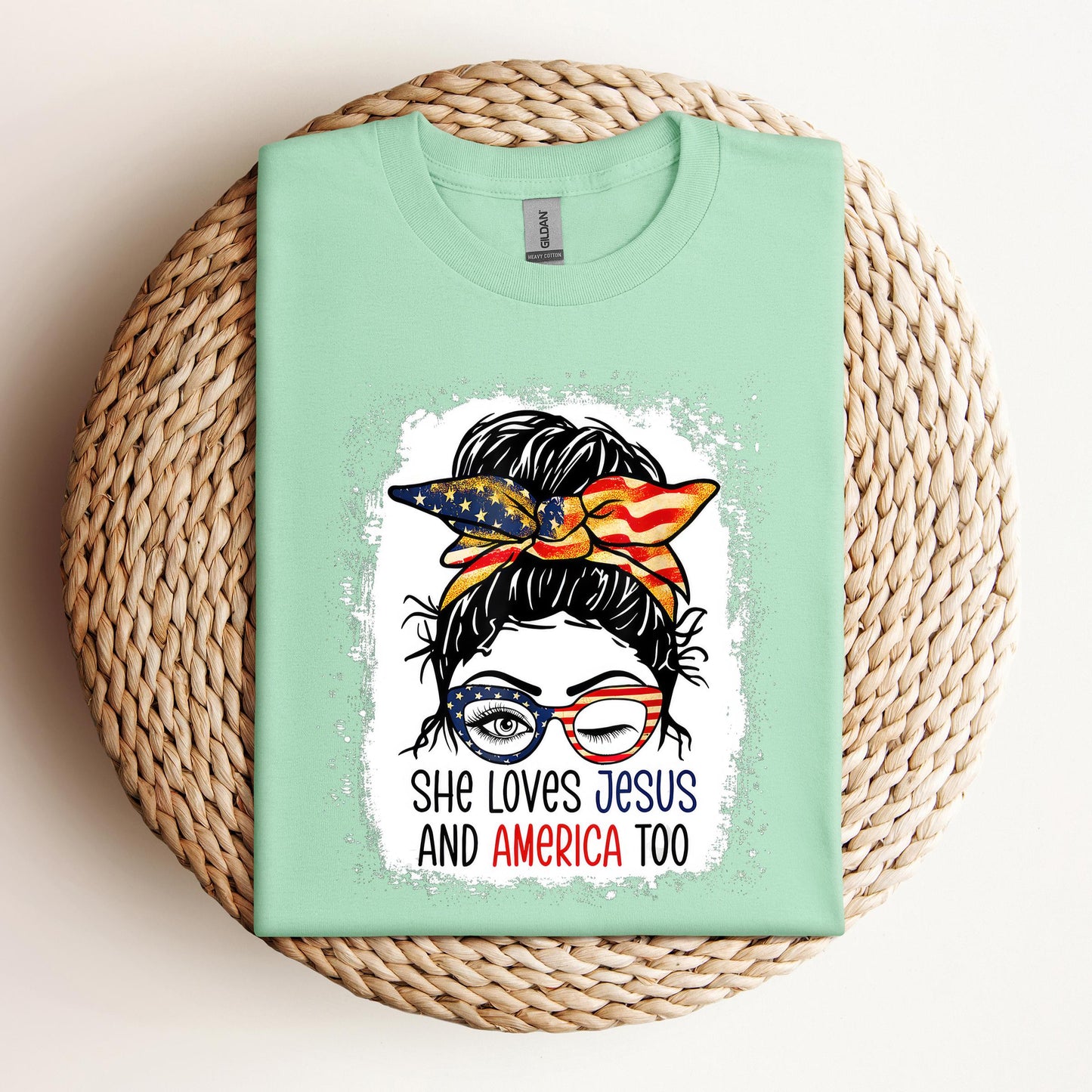 American Flag She Love Jesus America 4th July Christian Girl