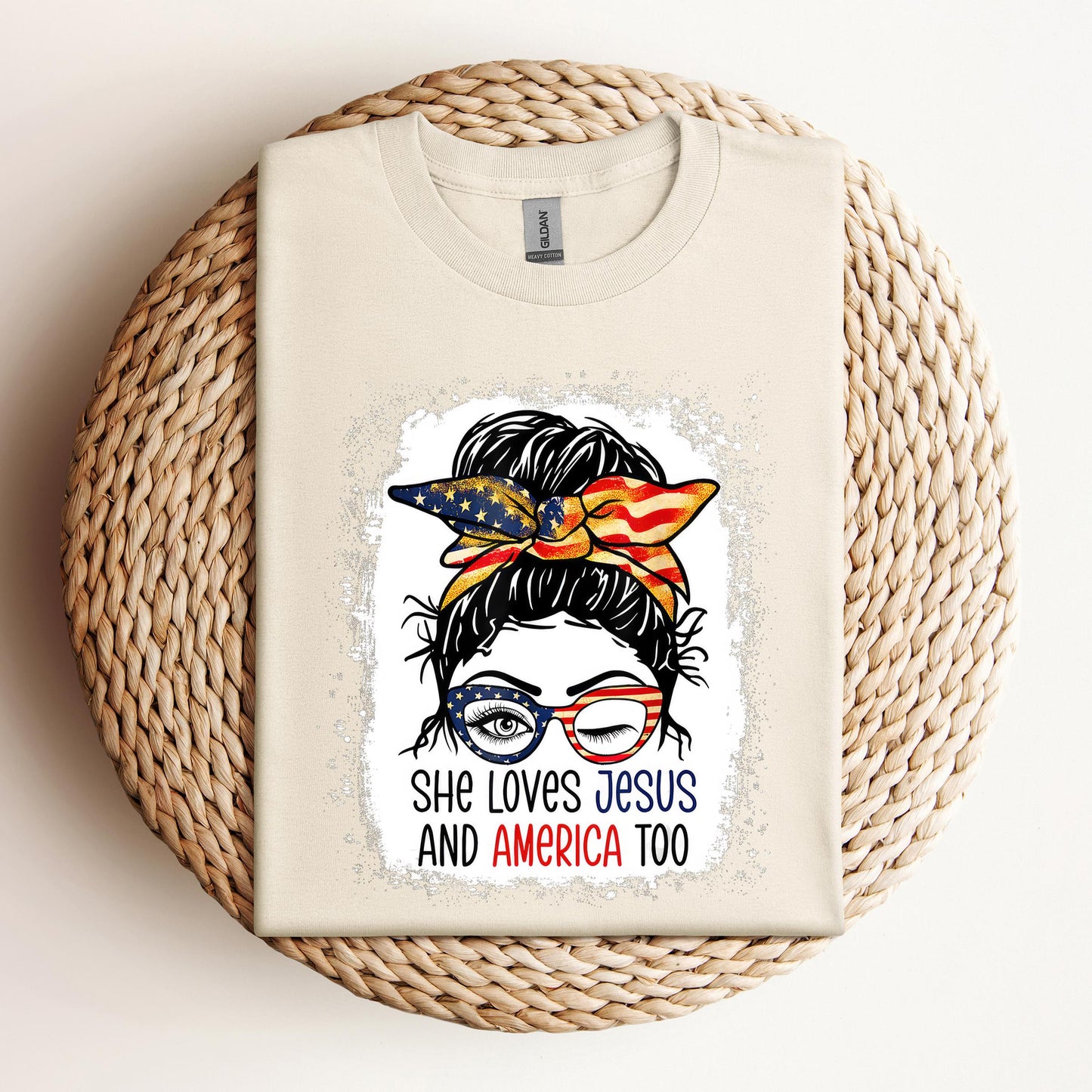 American Flag She Love Jesus America 4th July Christian Girl