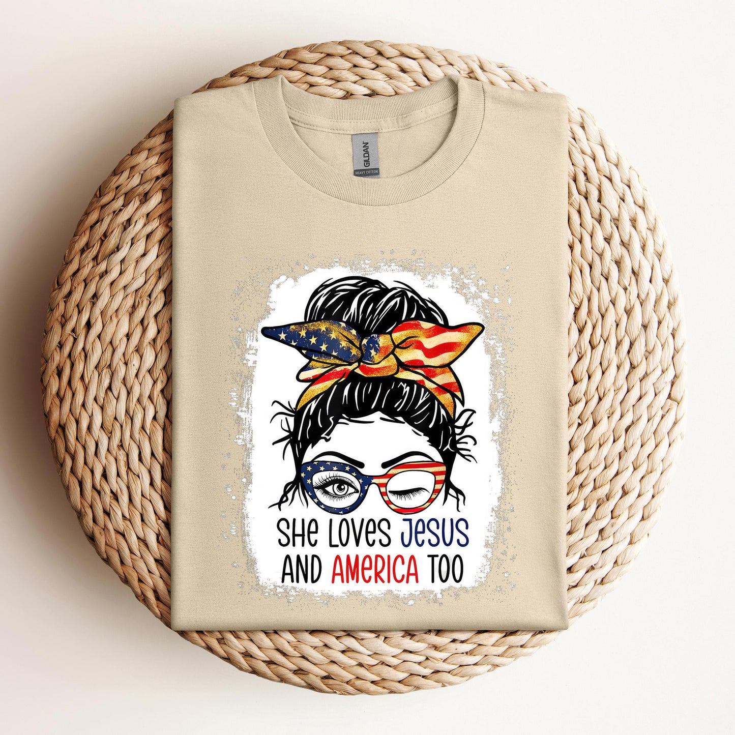 American Flag She Love Jesus America 4th July Christian Girl