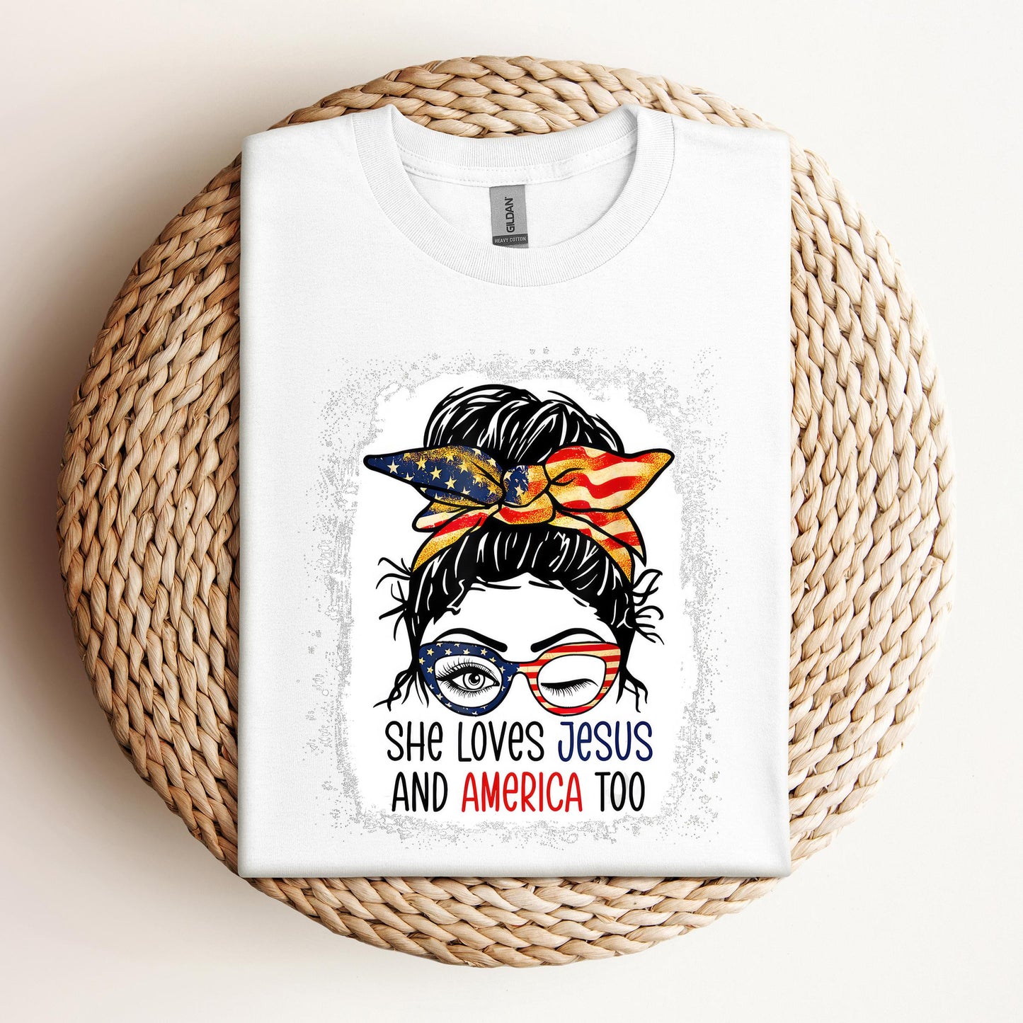 American Flag She Love Jesus America 4th July Christian Girl
