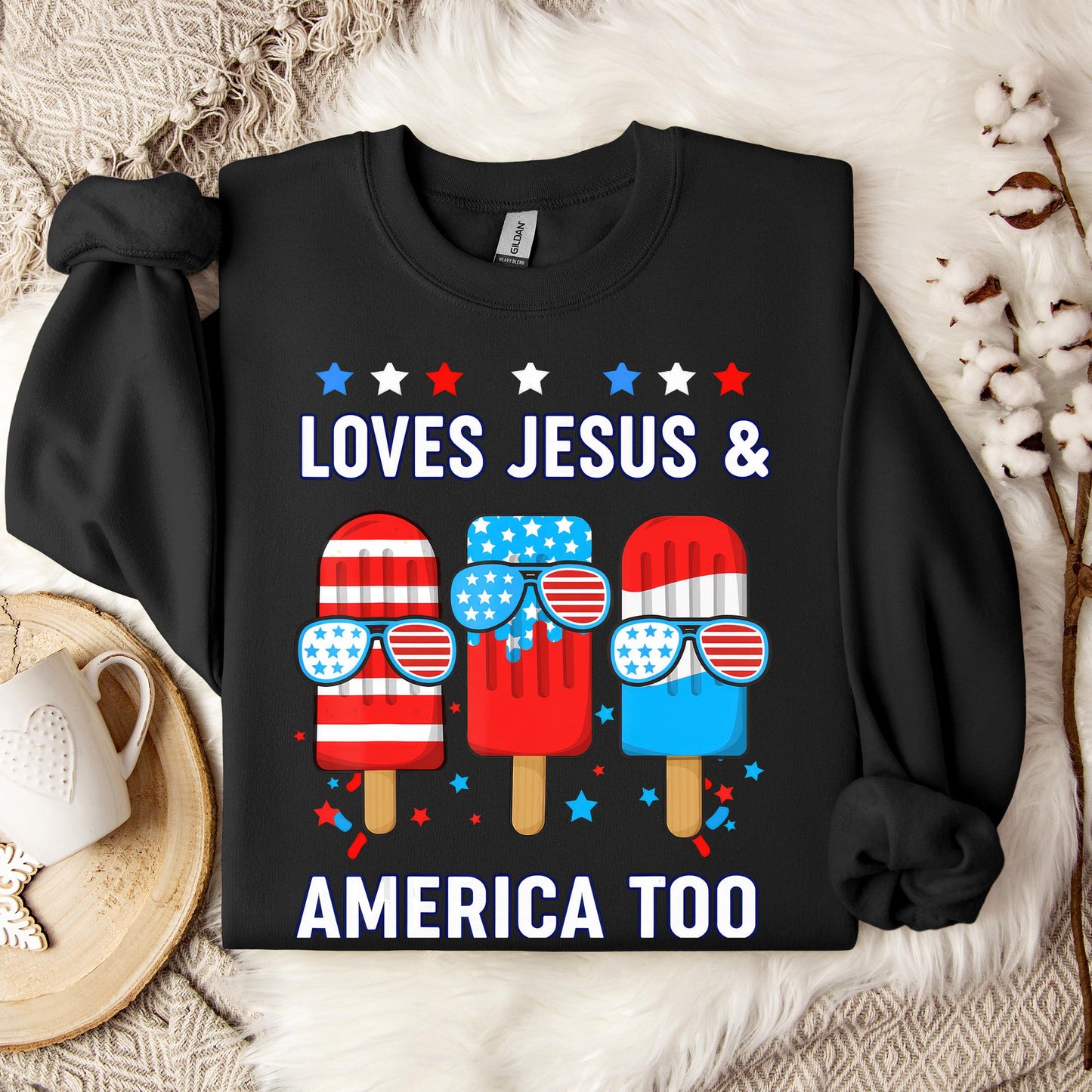 Boy Loves Jesus America Too Popsicle 4th July Christian Kids Sweatshirt