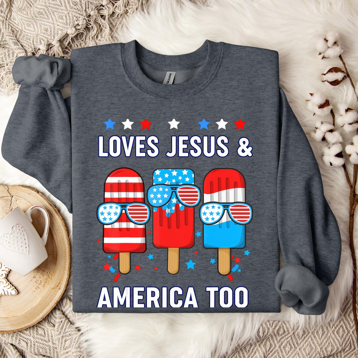 Boy Loves Jesus America Too Popsicle 4th July Christian Kids Sweatshirt