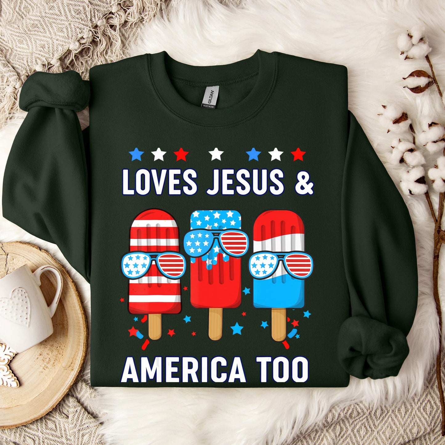 Boy Loves Jesus America Too Popsicle 4th July Christian Kids Sweatshirt