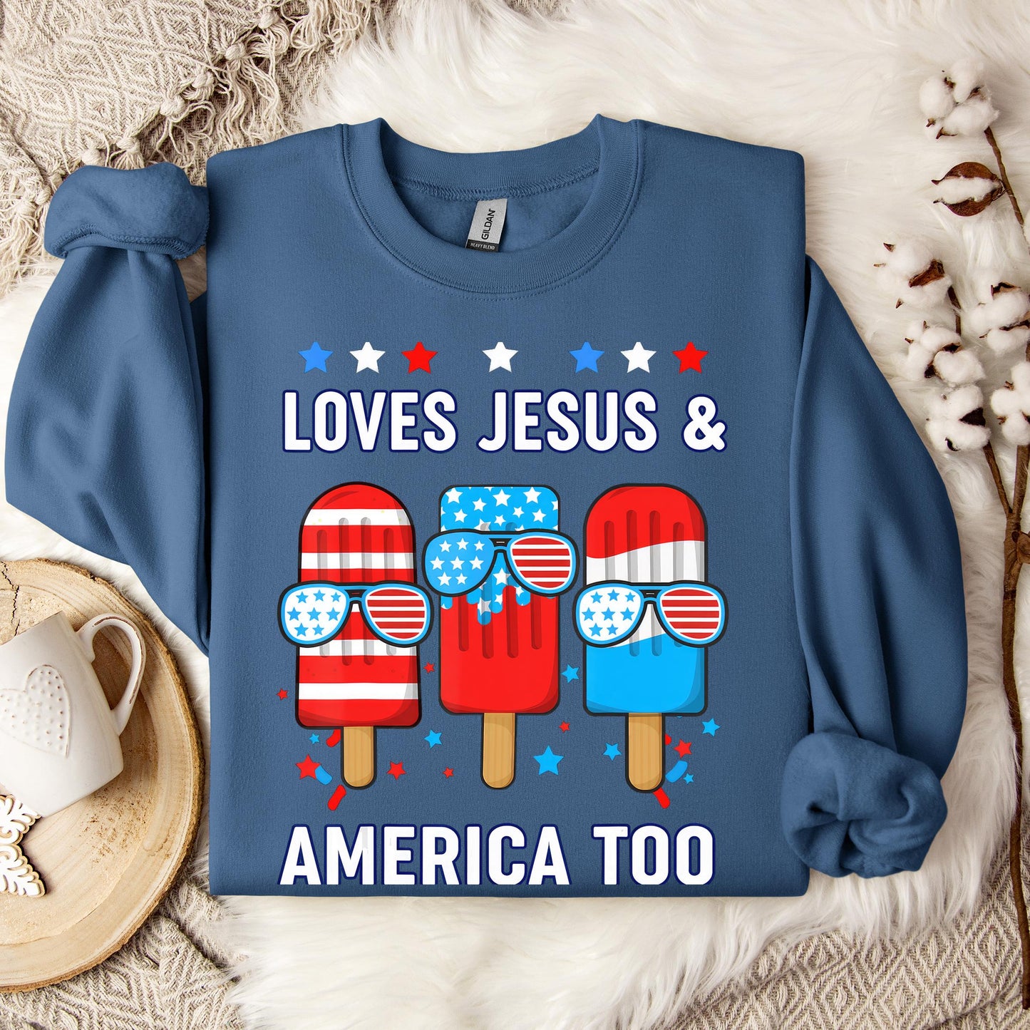 Boy Loves Jesus America Too Popsicle 4th July Christian Kids Sweatshirt