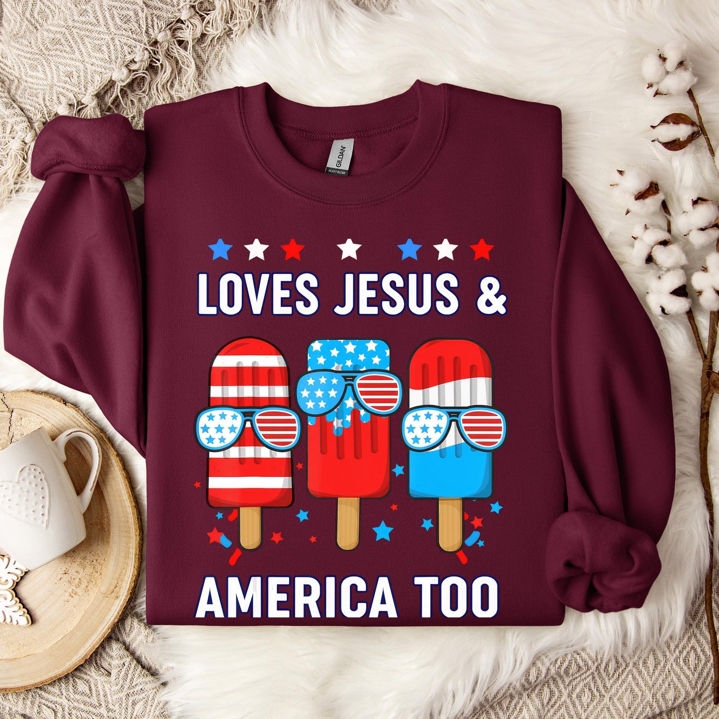 Boy Loves Jesus America Too Popsicle 4th July Christian Kids Sweatshirt