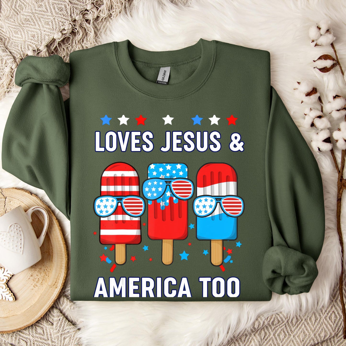 Boy Loves Jesus America Too Popsicle 4th July Christian Kids Sweatshirt