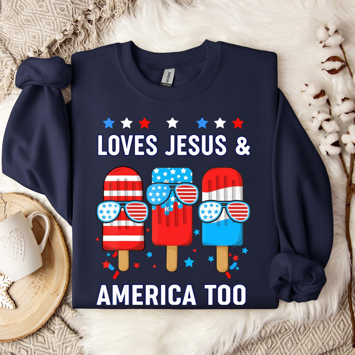 Boy Loves Jesus America Too Popsicle 4th July Christian Kids Sweatshirt