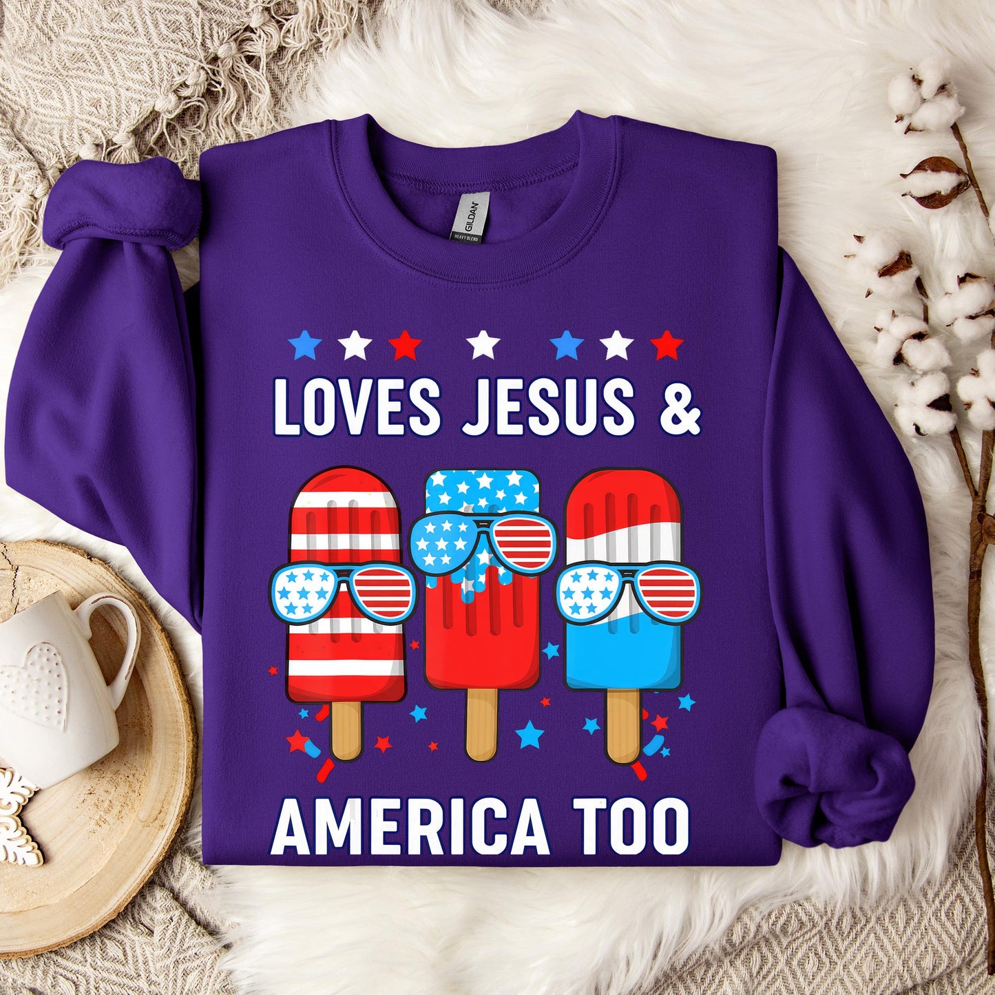 Boy Loves Jesus America Too Popsicle 4th July Christian Kids Sweatshirt