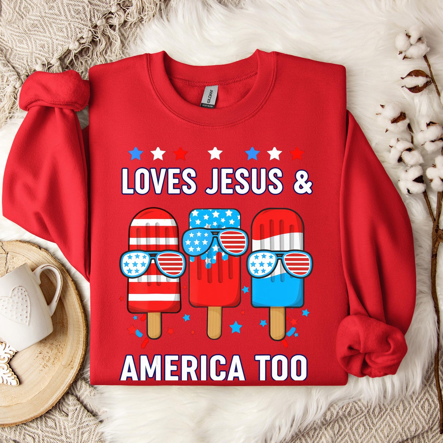 Boy Loves Jesus America Too Popsicle 4th July Christian Kids Sweatshirt