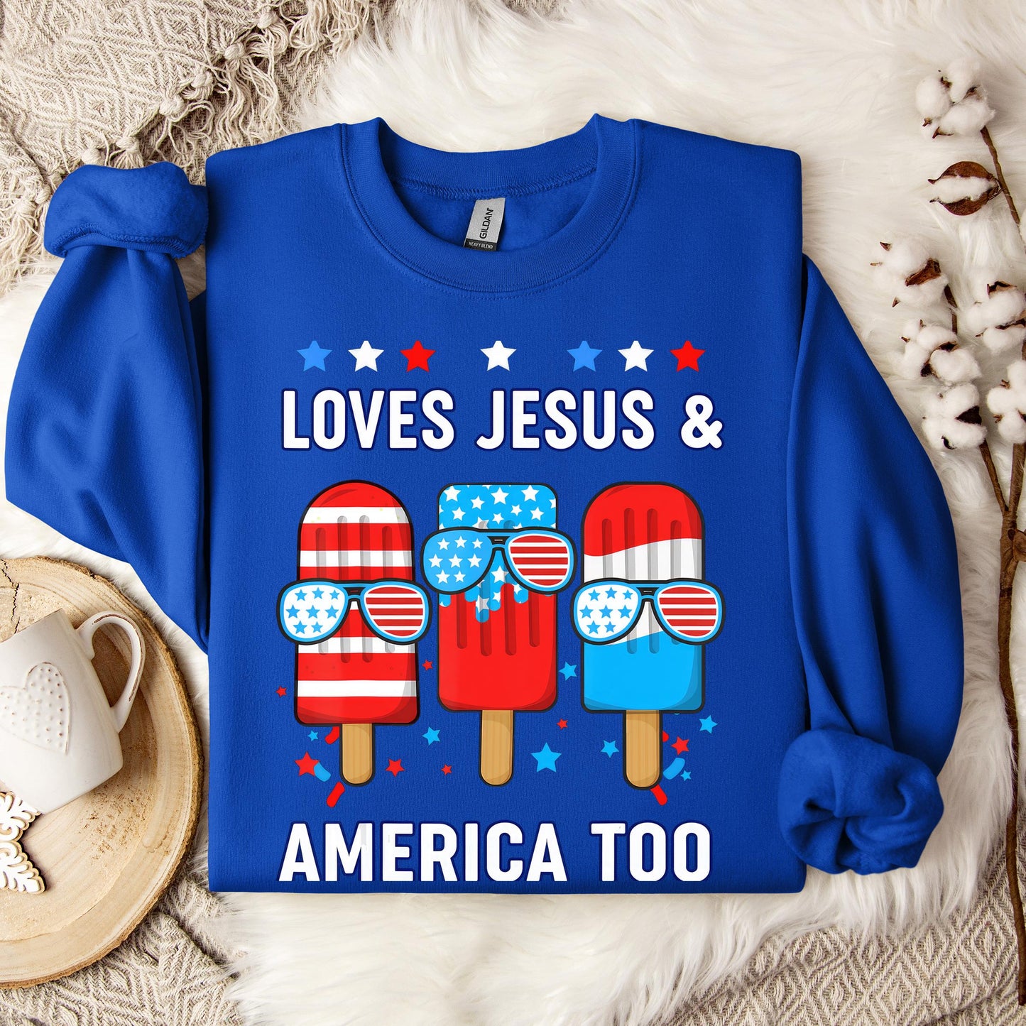 Boy Loves Jesus America Too Popsicle 4th July Christian Kids Sweatshirt