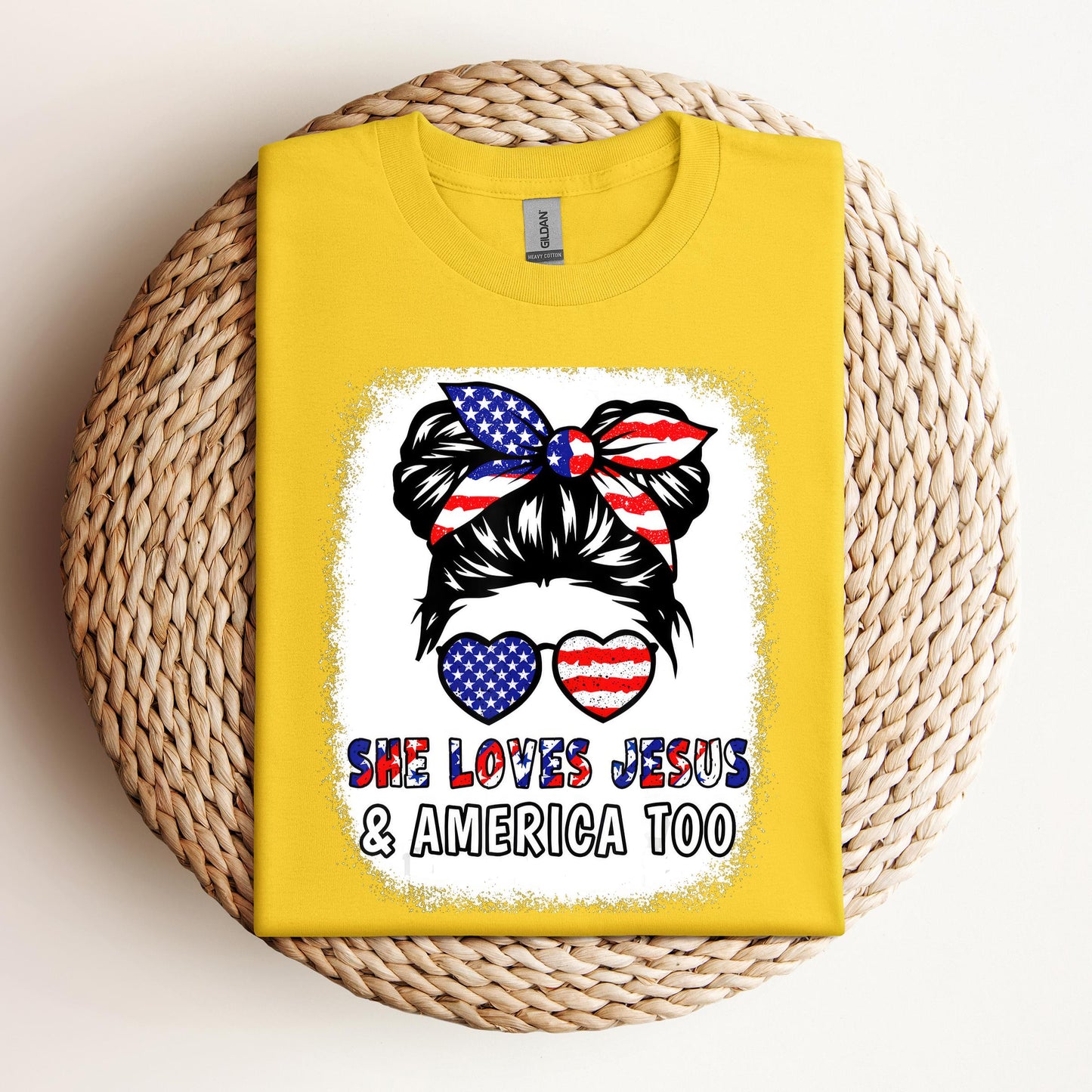 Christian 4th July Shirt Love Jesus & America USA Flag Girl
