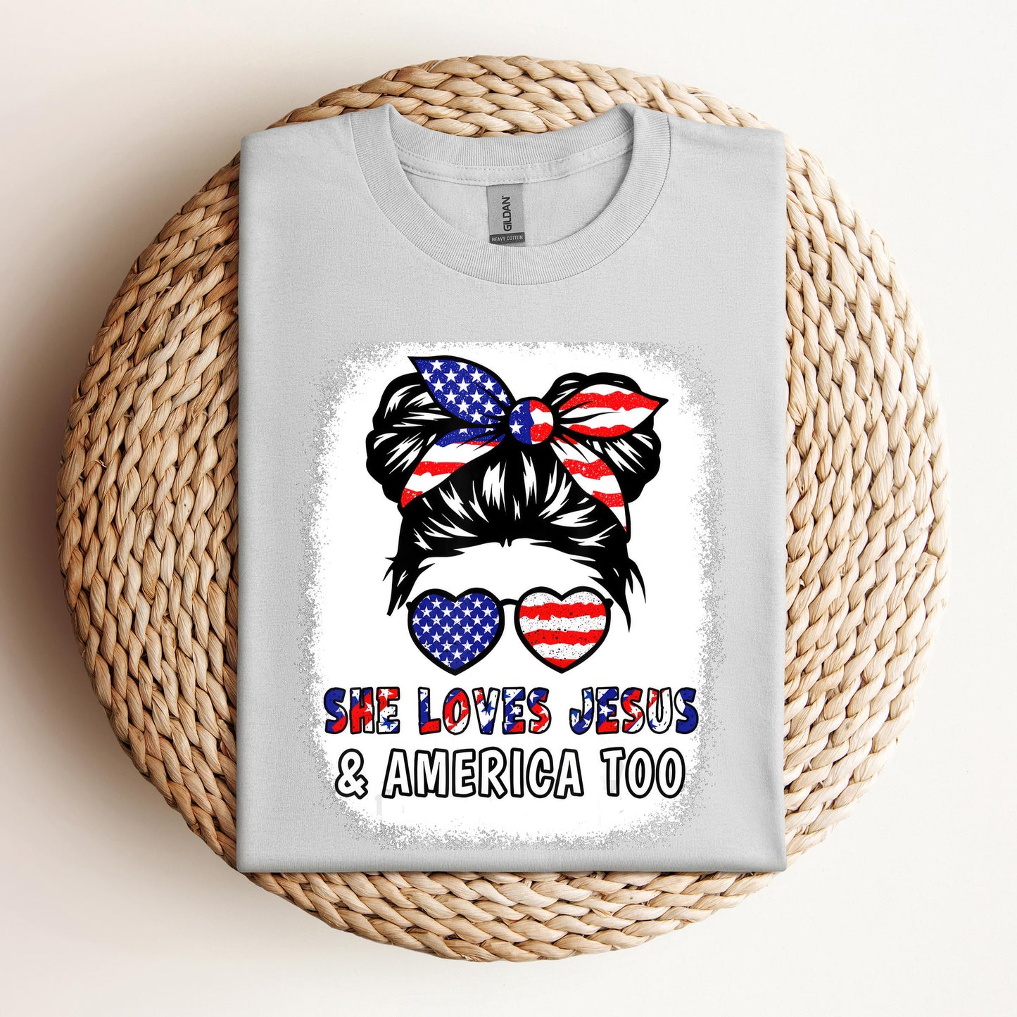Christian 4th July Shirt Love Jesus & America USA Flag Girl