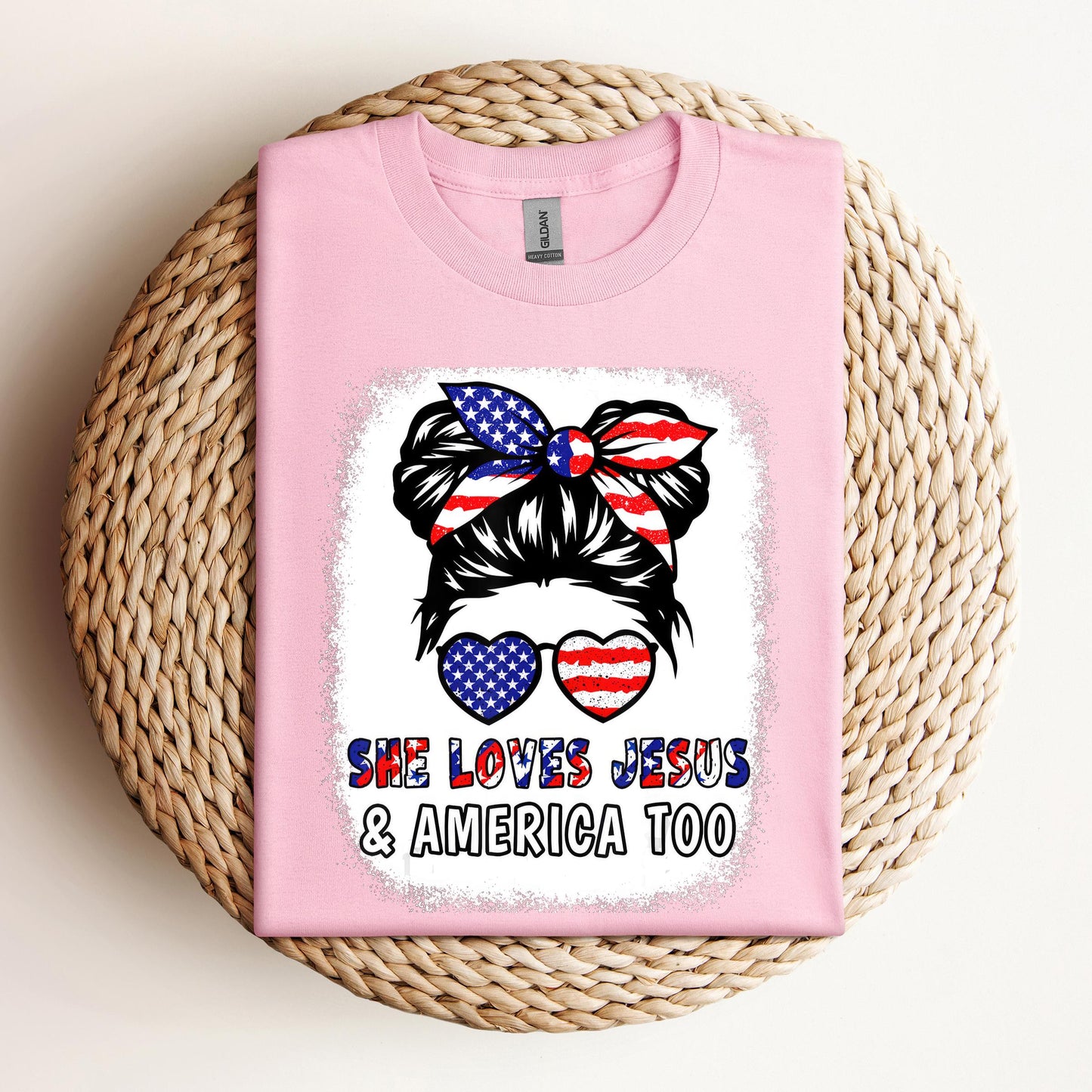Christian 4th July Shirt Love Jesus & America USA Flag Girl