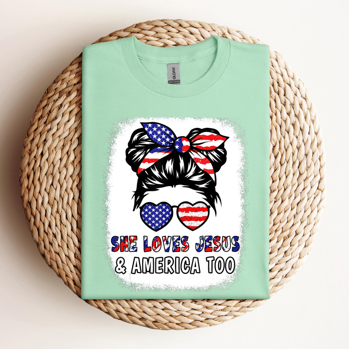 Christian 4th July Shirt Love Jesus & America USA Flag Girl