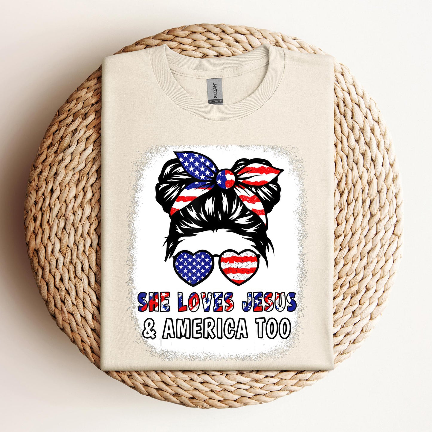Christian 4th July Shirt Love Jesus & America USA Flag Girl