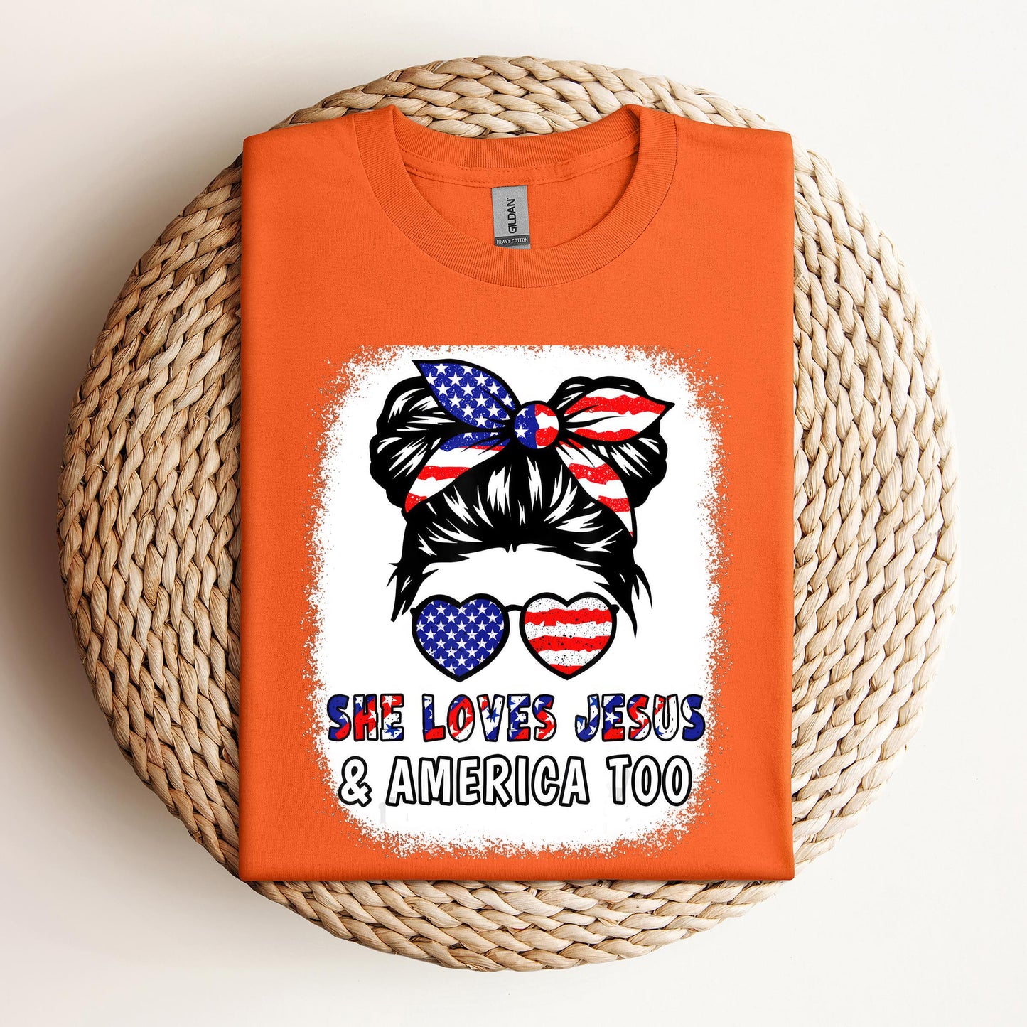 Christian 4th July Shirt Love Jesus & America USA Flag Girl