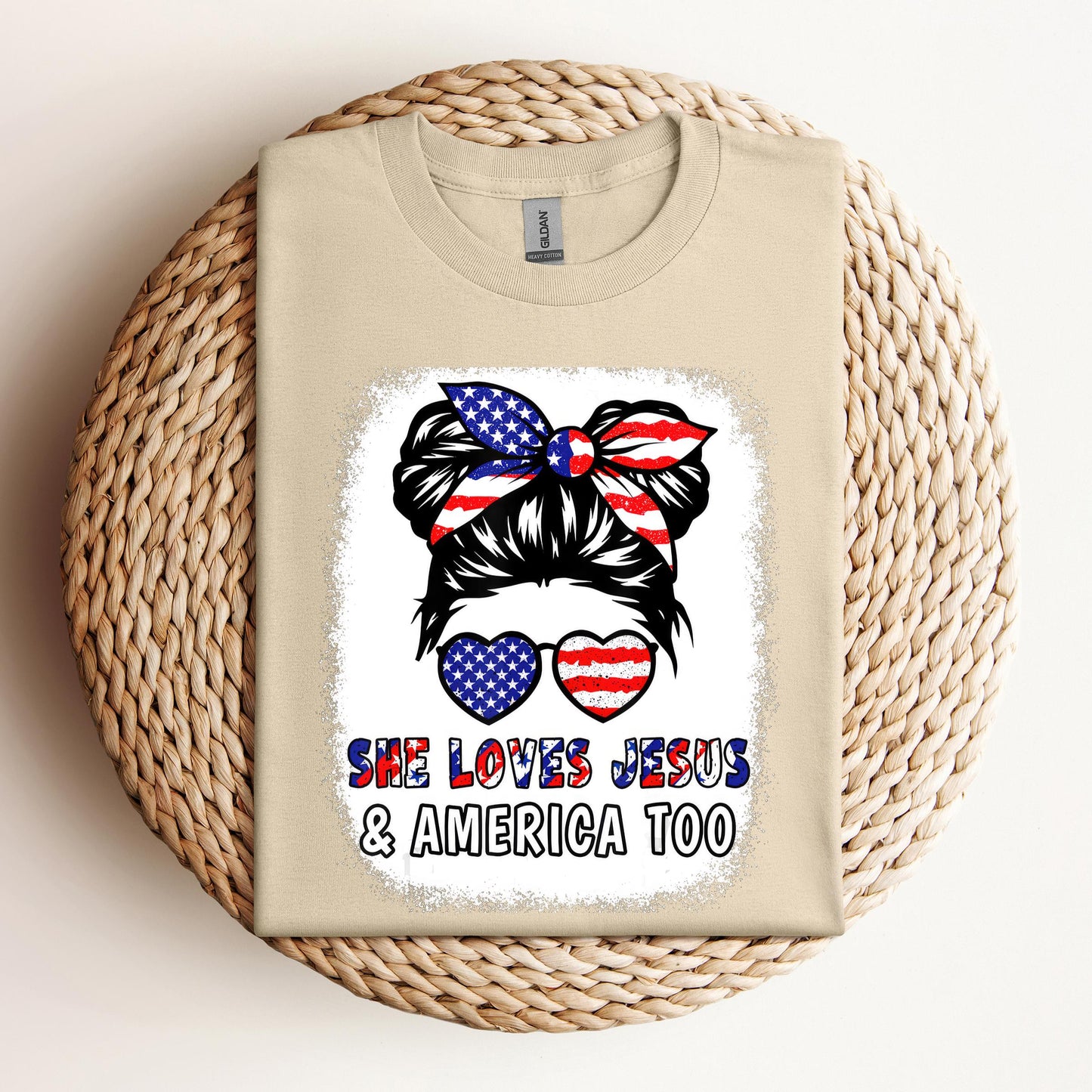 Christian 4th July Shirt Love Jesus & America USA Flag Girl