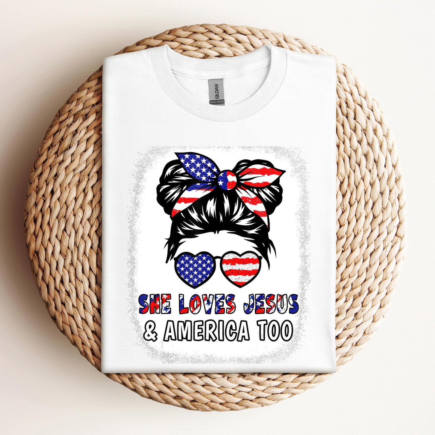 Christian 4th July Shirt Love Jesus & America USA Flag Girl