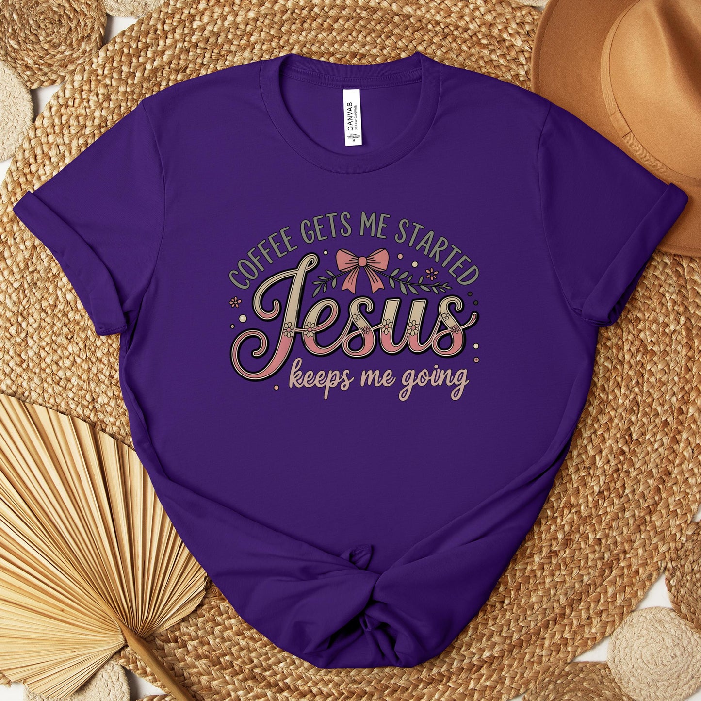 Coffee Gets Me Started Jesus Keeps Me Going 01 Premium T-shirt