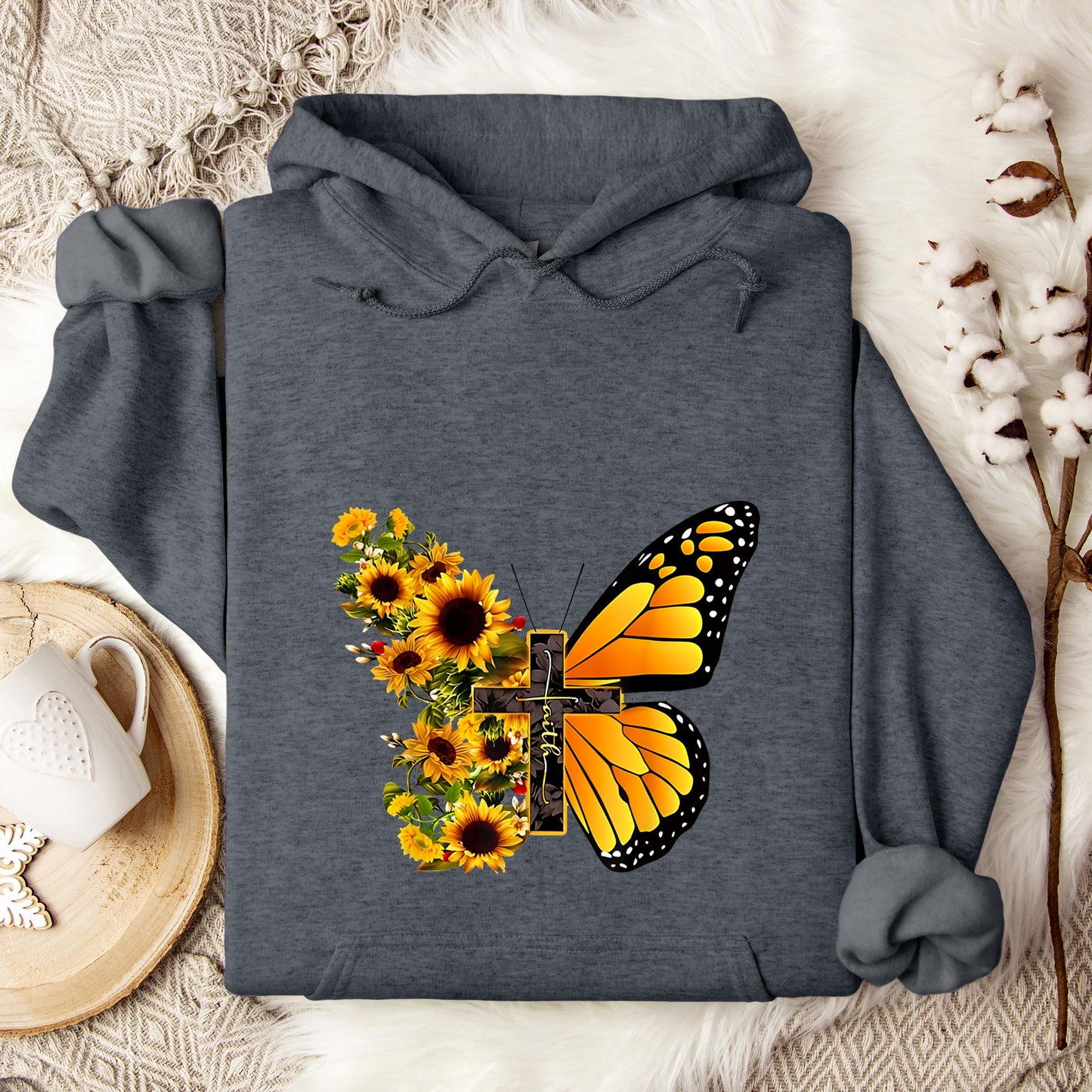 Faith Cross With Butterfly and Sunflower Hoodie