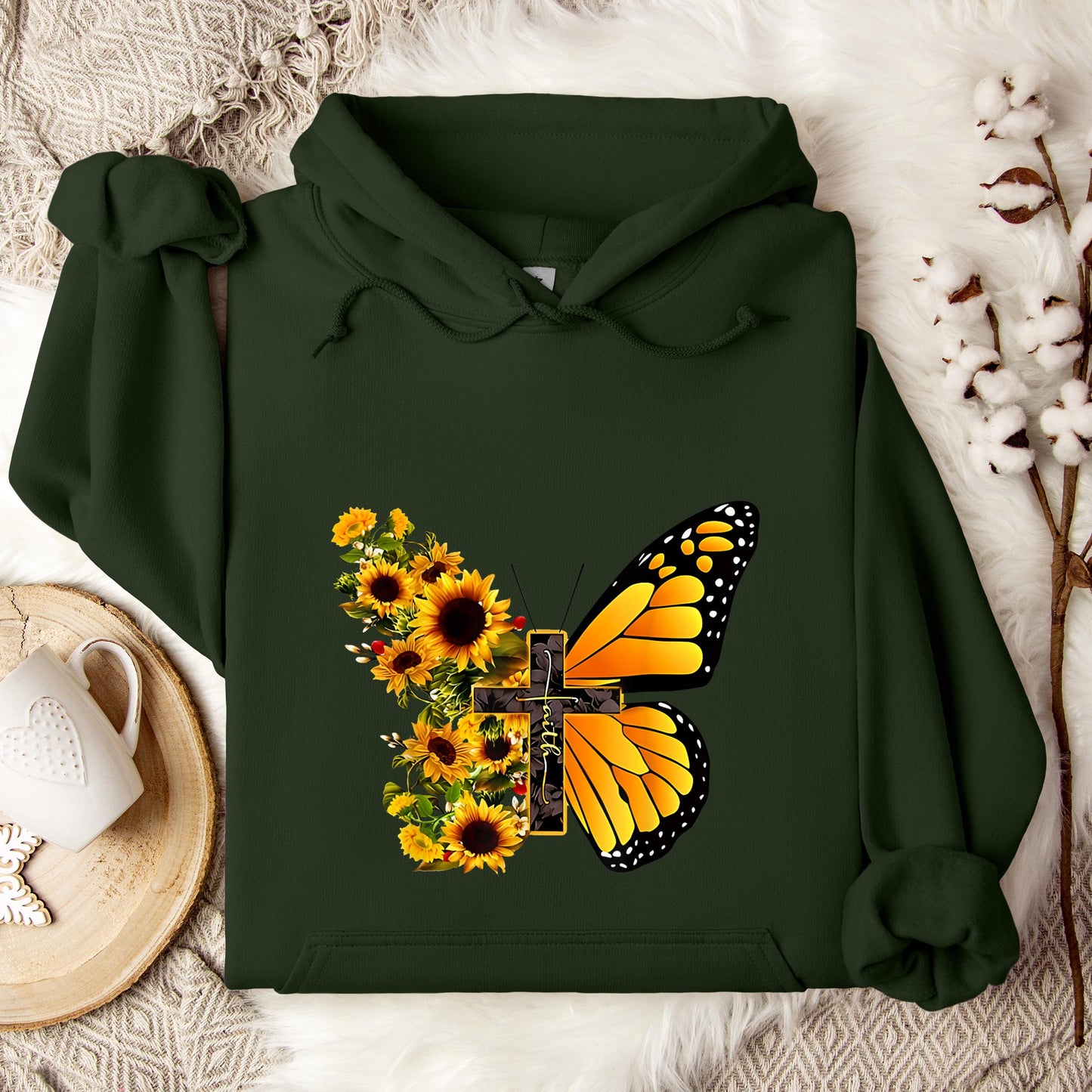 Faith Cross With Butterfly and Sunflower Hoodie