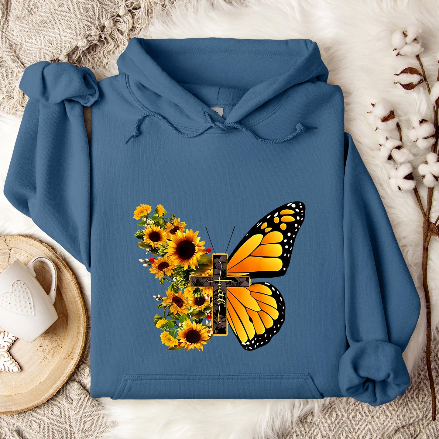 Faith Cross With Butterfly and Sunflower Hoodie