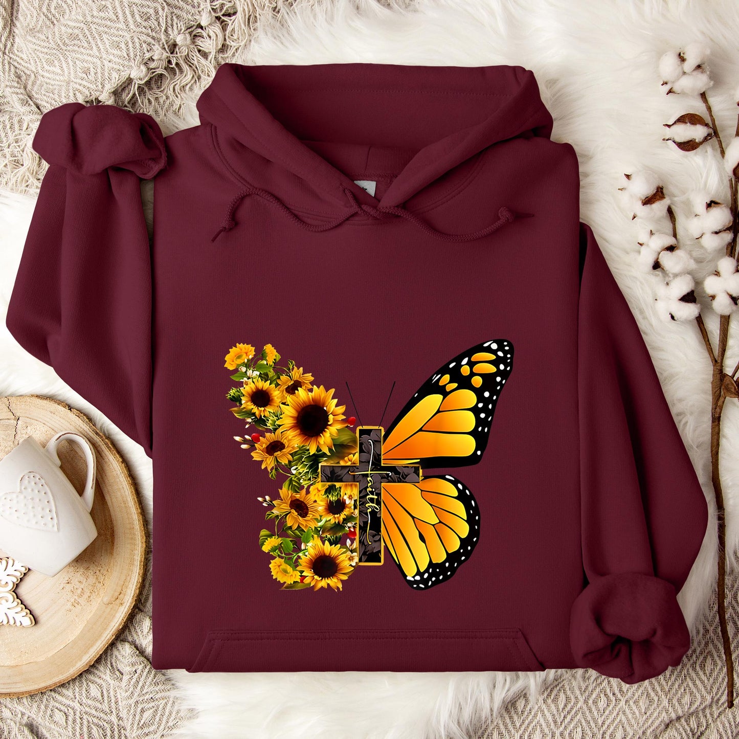 Faith Cross With Butterfly and Sunflower Hoodie