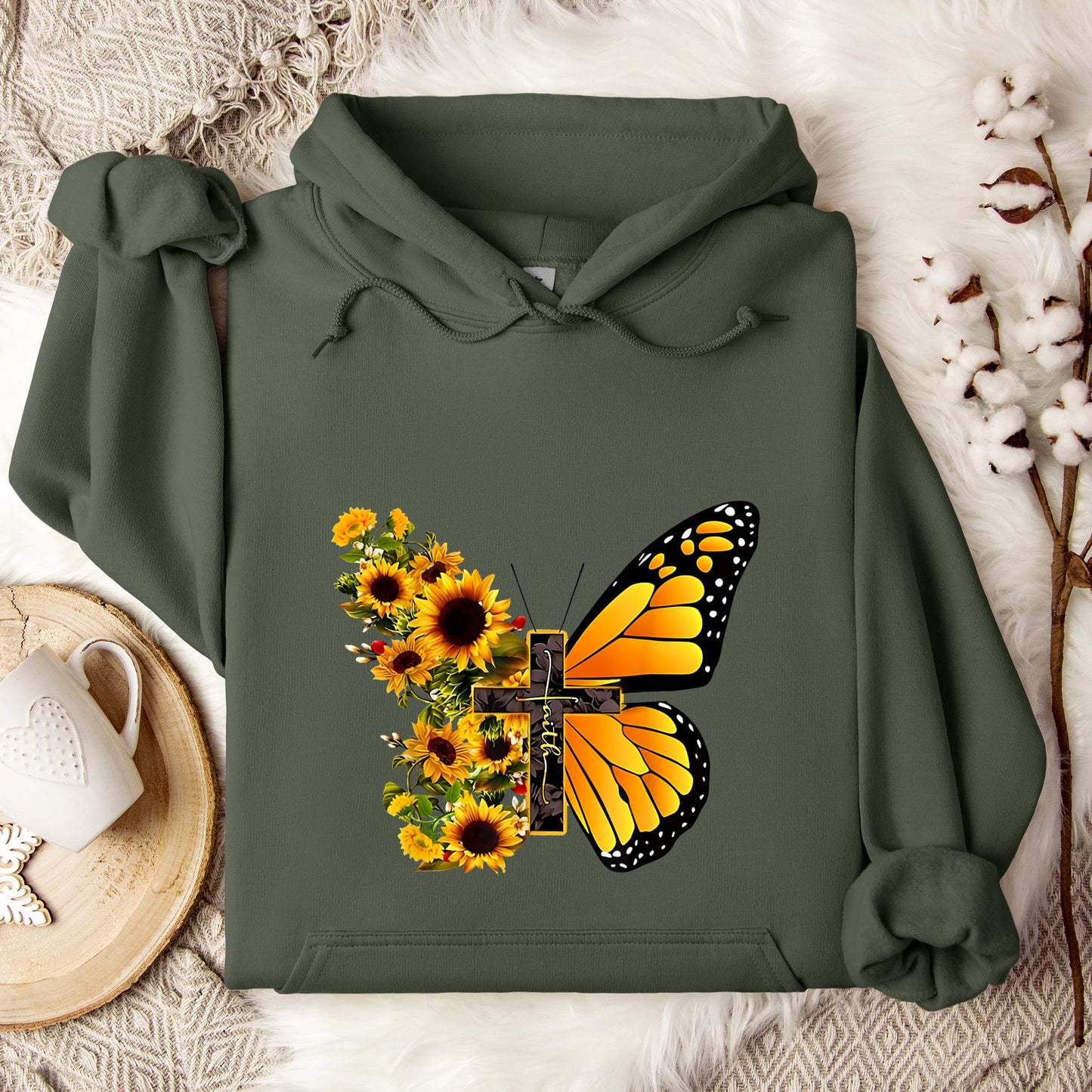 Faith Cross With Butterfly and Sunflower Hoodie
