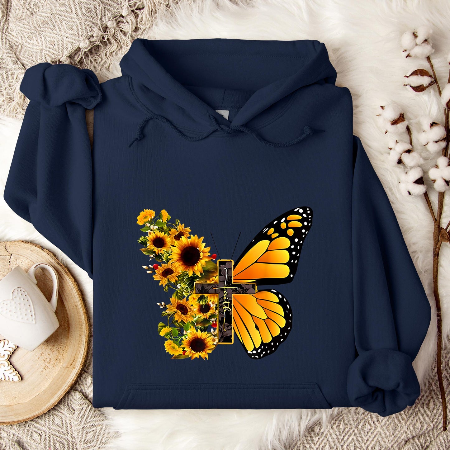 Faith Cross With Butterfly and Sunflower Hoodie