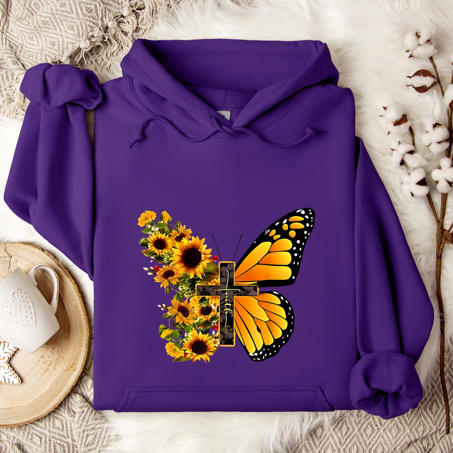 Faith Cross With Butterfly and Sunflower Hoodie