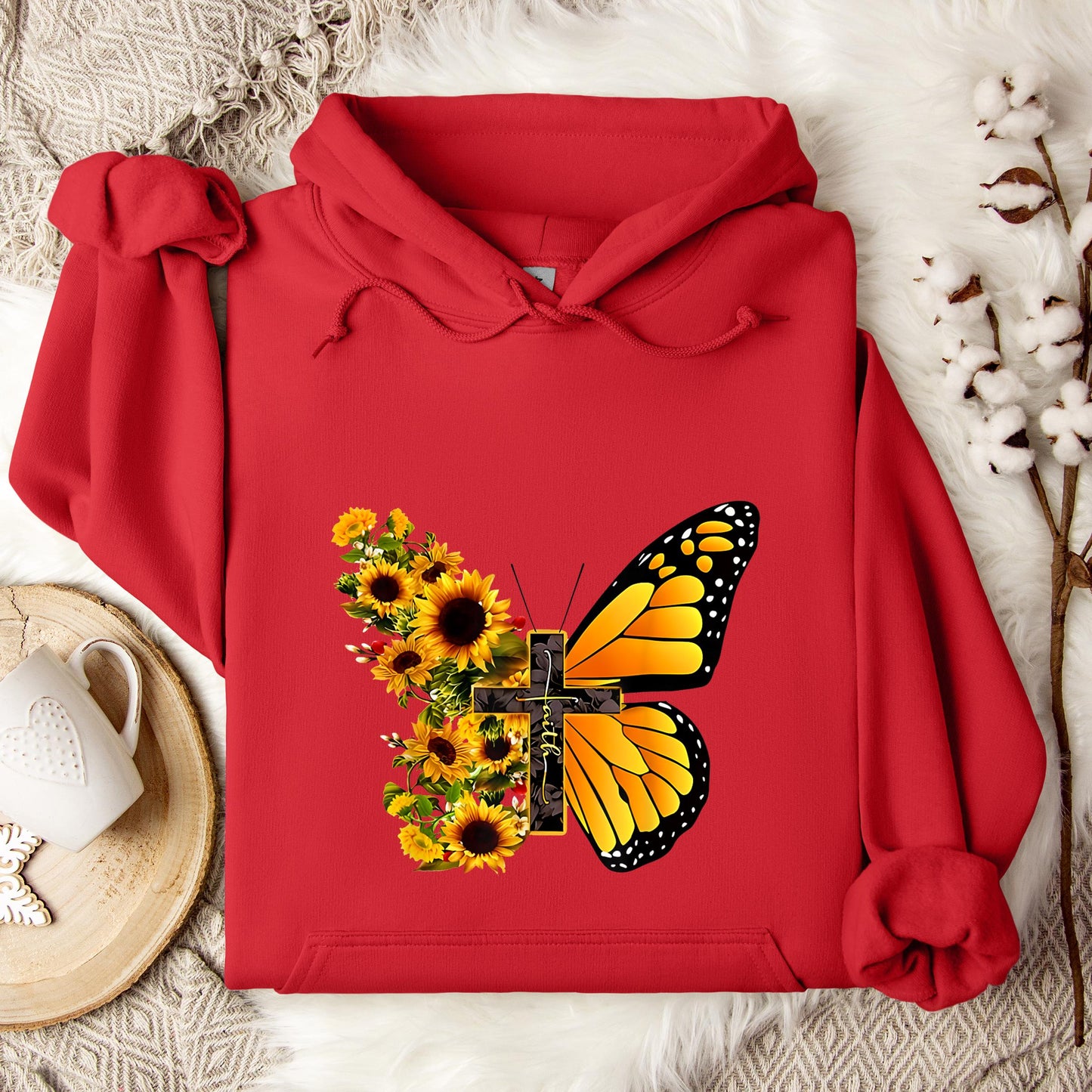 Faith Cross With Butterfly and Sunflower Hoodie