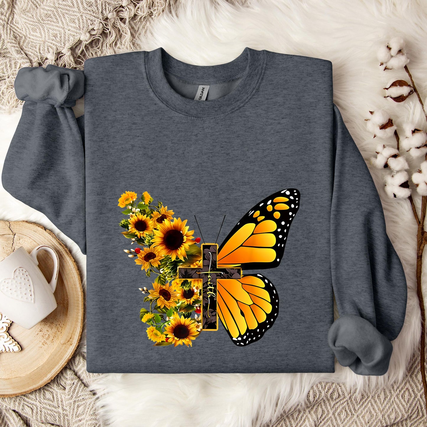 Faith Cross With Butterfly and Sunflower Sweatshirt